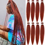 Leeven 8 Packs Copper Red Pre Stretched Braiding Hair 30'' Yaki Straight Texture EZ Braiding Crochet Braids for Box Braids Dark Ginger Pre-stretched Braiding Hair Extensions /30 Inch 350#