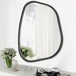 Black Asymmetrical Mirror Large 50 x 40CM Irregular Oval Wall Mirror Modern Wood Frame Unique Shape Wall Mounted Vanity Artistic Mirror Decorative for Living Room Bedroom Bathroom Entryway Hallway