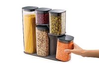 Joseph Joseph 5 piece Podium Airtight Kitchen Food Storage Jar Container Set with Stand, Grey