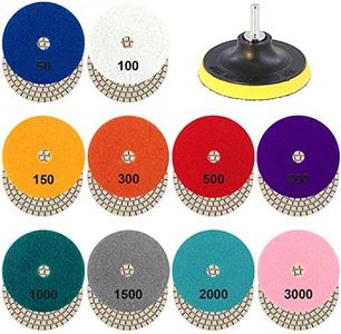 Glarks 4 Inch 10 Pads 50 to 3000 Grit Wet Diamond Polishing Pads and Hook and 4 Inch Loop Backing Holder Disc with 1/4 Inch Shank Set for Granite, Stone, Concrete, Marble, Travertine Polishing