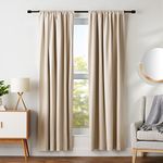 Amazon Basics Room Darkening Blackout Window Curtains with Tie Backs Set - 52 x 84 Inch, Beige, 2 Panels