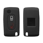 kwmobile Key Cover Compatible with Peugeot Citroen 2 Button Car Flip Key - Soft Silicone Car Key Fob Holder Protector Case - Black