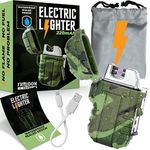 Waterproof Lighter (Rechargeable), Plasma Lighter (Flameless), Windproof Dual Arc Lighter, Survival Lighter for Camping with USB Cable and Storage Bag, Electric Lighters Rechargeable Waterproof