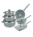 LIFE SMILE Cookware Set 12 Pieces Granite Stone - Pots and Pans set Multi Layer Granite Non Stick Coating Cookware Sets 100% PFOA FREE, Kitchenware Cooking Sets (Green, Deep Induction Pans)