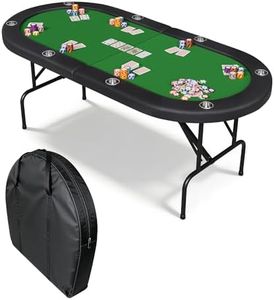 Garvee 8 Player Oval Poker Table Foldable, 72" Poker Game Tables with Storage Bag, Collapsible Legs, Padded Rails & Cup Holders, Portable Folding Game Table for Texas Holdem and Blackjack, Green