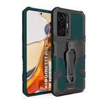 Vaku Luxos® Vanguard Military Grade Back Cover Case for Xiaomi 11T Pro 5G with Metal Kickstand Shockproof Protective Cell Phone TPU Case- Green