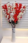 ARTSY® Artificial Flowers for Decoration Cherry Blossom Flower Bunch for vase, Home Decor, Office Decor, Artificial Plant, Gift, Craft, Without vase, Combo, Pack of 2 Pieces, White Red 55 cm Height