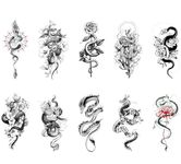 10 Sheets Temporary Tattoos For Women Girls Flowers Snake Dragon Temporary Tattoo Men Children Waterproof 3D Body Art Sticker Arm Tattoos Sticker Body Sticker