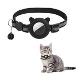 Qpets® Cat Collar with Bell, Cute Cat Collar with Silicone Airtag Holder & Quick Release Button & Safe Night Reflective