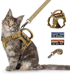 nanappice Tactical Cat Harness and Leash for Walking Esacpe Proof,Adjustable Soft Mesh Large Cat Vest with Rubber Handle Easy to Control,Molle Pathes