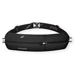 Fitletic Bolt Double Pocket Running Belt & Active Fanny Pack For Men & Women – Water Resistant, Lightweight Sleek Design – Patented No Bounce Hip Hugging Fit – Holds Any Phone, Black