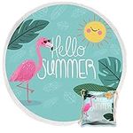 Large Round Beach Towel with Fringe, Microfiber Flamingo Beach Towel with Tassels, Sand Free, Fast Drying Circle Mat, Fade Resistant, Decor, Outdoor Picnic Blanket with Matching Beach Bag