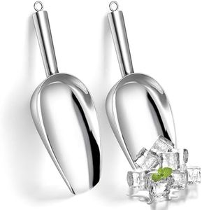 HaSteeL Small 3 Ounce Ice Scoop, Stainless Steel Food Scoop Set for Kitchen Bar Party Wedding Pet, Utility Metal Scoop Multi-use for Candy/Sugar/Flour/Ice Cube, Rust Free & Dishwasher Safe, 2 Pieces