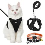 Buraq Pets Escape Proof No Pull Cat Harness with Leash for Outdoor, Walking, Air Mesh Fabric, Easy Control, Adjustable & Durable Cat Leash (S, Black)