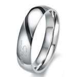 Konov Lover's Mens Womens Heart Shape Titanium Stainless Steel Promise Ring "Real Love" Couples Engagement Wedding Band, Silver Black, for Him, Mens, with Gift Bag, Size 12, C21347M-12