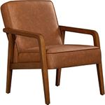 Yaheetech Tub Chair, PU Leather Armchair Modern Cozy Accent Chair with Wooden Frame and Soft Thick Padded for Living Room Bedroom Home Office, Light Brown