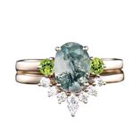 Gems Vibes Vintage Natural Moss Agate Ring Multicolor Gemstone Jewelry Set 925 Sterling Silver Ring For Women Wedding Engagement Ring Elegant Designer Ring Moss Agate With Peridot Ring (Moss Agate)