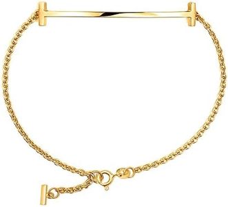 Charmsy 925 Sterling Silver 14K Gold-Plated Plain Adjustable Smile Bar Bracelet for Women