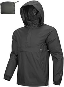 Outdoor Ventures Rain Jacket for Men Waterproof Pullover Lightweight Hooded Outdoor Raincoat Packaway Breathable Reflective Anorak Jacket for Travelling, Camping, Running, Hiking, Black M