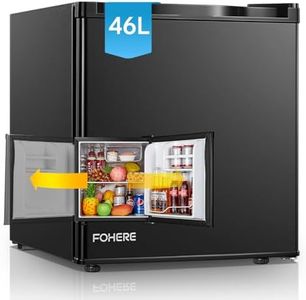FOHERE Mini Frigo de Chambre 46L, Petit Frigo Silencieux Avec Congélateur, Porte Réversible, Pieds Réglables, Etagères Réglables, Mini réfrigérateur, 42 dB