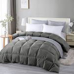 EDUJIN 100% Cotton Comforter Down Comforter Over-King Goose Duck Down and Feather Filling Duvet Insert and Medium Warmth All-Season Duvet with Corner Tabs 116×98 Dark Gray