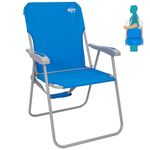 #WEJOY Folding Beach Chair for Adults, Lightweight Beach Chair with Shoulder Straps, High Back Beach Chairs with Hard Armrest, Supports 300lbs for Beach Lawn Concert, Blue