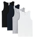 LAPASA 4 Pack Men's Cotton Vests Ribbed Tank Tops Sleeveless Plain Undershirts, Breathable, Slim Fit M35, XL, Multicoloured