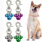 Qpets® 4 Pieces Pet Bells for Collars Loud Dog Bells Key Rings Dog Bell Collar Charm Dog Triple Bell Pendant for Dogs Cat Collar Decoration and Training