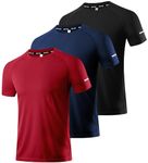 Boyzn 3 Pack Workout Shirts for Men, Moisture Wicking Quick Dry Active Athletic Men's Gym Performance T Shirts Black/Navy/Red-3P01-M