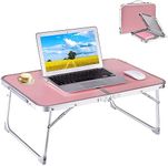 Tlingsd Foldable Laptop Table for Bed, Lap Desk, Bed Desk, Breakfast Serving Bed Tray, Portable Aluminum Alloy Mini Picnic Table Folds in Half with Inner Storage Space (Pink, Aluminum Foot)