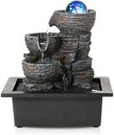 Dyna-Living Indoor Fountain Table Fountain with Rolling Ball, Fountain Polyresin Fountain LED Lighting Multicoloured, Table Top Water Fountain Waterfall Fountain, 24 x 19 x 34.5 cm