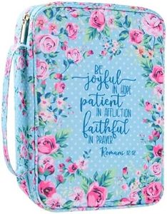 Bible Covers Case for Women Medium Large Bible Carrying Cases Holder 11“x8.5”x2.5" Floral Bible Book Carrier Tote Bags with Pockets Handles Zipper Christian Accessories Gifts