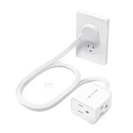 TROND 3ft Short Flat Extension Cord Indoor, Left Angle Ultra-Thin Flat Plug, 3 Way Multi plug Outlets, 13 Amps, 1625W, Small Flexible SPT 16/3 Power Cable Splitter for Home Dorm Room Travel Essentials