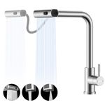 DAYONE Brushed Nickel Waterfall Kitchen Sink Faucet, Modern Kitchen Mixer for Sink with 3-Mode Sprayer, Pull Out Stainless Steel Kitchen Tap, 2543