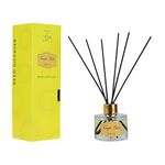 Welburn Veda&Co® Reed Diffuser (100ml),Clear Round Jar,Gold Coated Lid with 240mm Synthetic Reeds(6 No's),Ready to Use Oil Blend,100ml Scented Reed Diffuser. (Temple Bells)