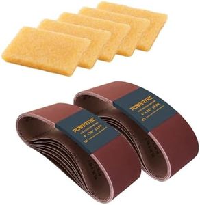 POWERTEC 11011-7 4 x 36 Inch Sanding Belts and Abrasive Belt Cleaner Set | Aluminum Oxide Sanding Belt Assortment 18 Pack, Sandpaper for Belt and Disc Sander with 5pc Natural Rubber Eraser