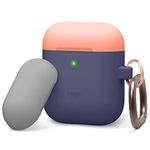 elago Duo Silicone Case with Keychain Designed for Apple AirPods Case, 2 Color Caps + 1Body [Peach, Grey + Jean Indigo]