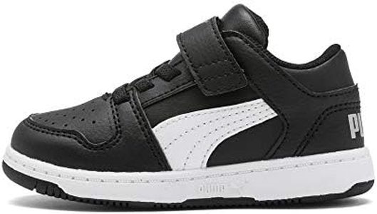 PUMA Unisex-Baby Rebound Layup Lo Hook and Loop Sneaker, Black White-High Rise, 4 M US Toddler