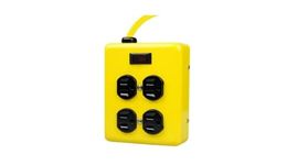 Yellow Jacket Power Supply Adapter Block with 4 Outlets and Lighted Switch (4 Ft Cord, Yellow)