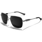 KANASTAL Square Sunglasses Mens Womens Black Polarised Wide Metal Large Ladies Retro UV400 Protection Oversized Framed - Silver Frame Black Lens