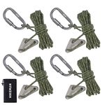 4M Reflective Tent Guy Ropes - Outdoor Tent Guide Rope with Locking Carabiner Clip,4mm 100% Nylon Cord Wind Line with Aluminum Guy Rope Tensioner for Awning Camping (Armygreen)