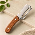 NIYANETAIL Stainless Steel Vegetable Peeler with Wooden Handle & Bottle Opener | Sharp Single Blade Peeler for Fruits & Vegetables | Heavy Duty Kitchen Peeler for Potato, Carrot, Cucumber & More