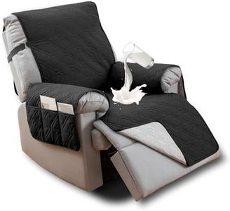 ZXMSTAR Chair Covers for Recliner Couch Covers for Dog Waterproof Sofa Covers for Pets Non-Slip Sofa Slipcover Thick Quilted Couch Protector with Elastic Strap Kids Washable (Black, Recliner Chair)