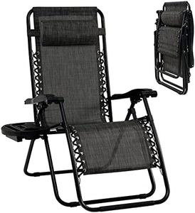 Goplus Zero Gravity Chair, Adjustable Folding Reclining Lounge Chair with Pillow and Cup Holder, Patio Lawn Recliner for Outdoor Indoor Pool Camp Yard (1, Grey)