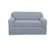 MAYTEX Pixel Ultra Soft Stretch Loveseat Couch Furniture Cover Slipcover, Steel Blue