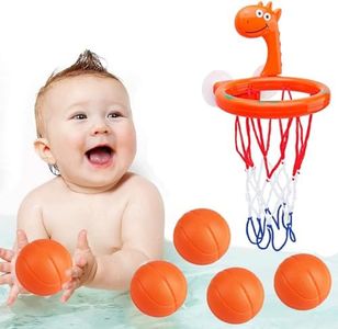 WADY Basketball Hoop Balls for Bathroom, Bathing Toy Bathtub Basketball Hoop, Suitable for Children, There are Fun Game Gifts in The Bathroom, Suction Cup Basketball Hoop with 5 Ball (Orange Dinosaur)