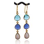 Bezel Set Earring Handmade Jewelry | Gold Plated Bezel Dangle Hook Earring | Wholesale Gemstone Topaz & Chalcedony & Agate Hook Earring | Gift For Her Bezel Set Pair | 1759)173