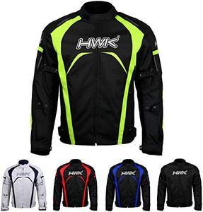 HWK Motorcycle Jacket for Men & Women, Waterproof, High Visibility Rain Jacket with CE Armor, Adjustable, Durable Polyester Motorcycle Riding Jacket, Dirt Bike Gear Enduro Racing, Hi-Vis Green, L