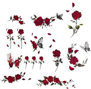 Nirbffo Temporary Tattoo Rose Red Flower for Women Body Arm Art Fake Fake Waterproof Tattoo Arm Hand Chest Shoulder Rose Tattoo 5 Sheets
