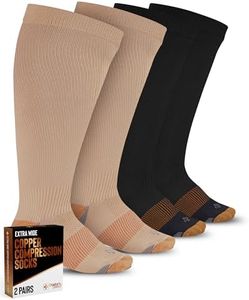 Doctor's Select Copper Plus Size Compression Socks Wide Calf - 2 Pairs | 20-30mmHg Extra Wide Calf Compression Sock Women |Traveling & Running | Tan /cppr-4XL